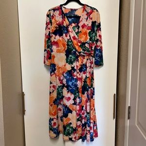 Investments Petite L Soft Separates Mosaic Garden Faux Wrap Midi Dress